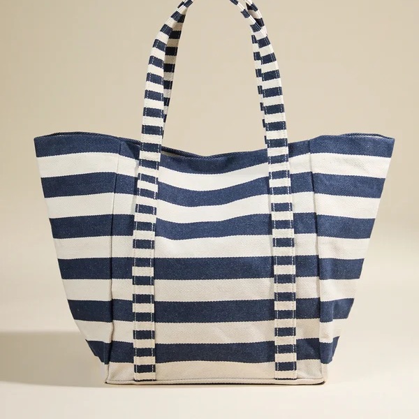 Altar’d State Striped Navy And White Canvas Tote Bag